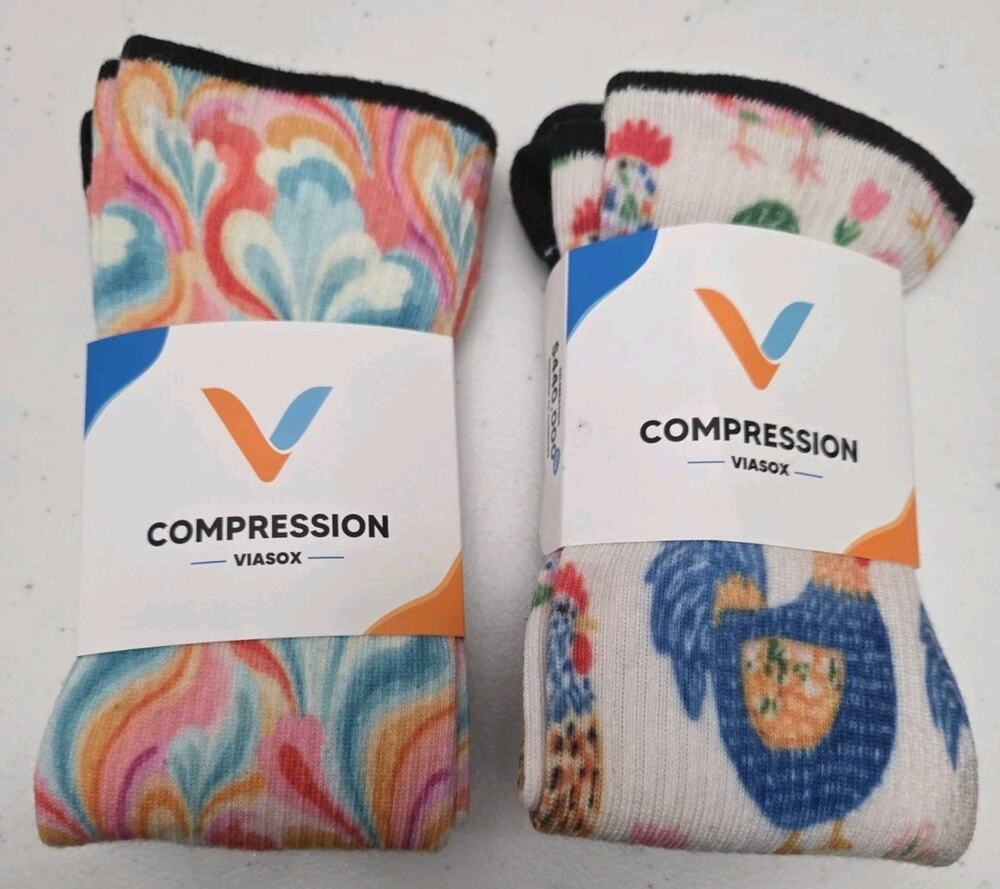 Lot of 2 Viasox Full Length Compression Socks Size S/M Mens 6-8 Womens 5-9 NWT